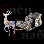 Светодиодная уличная фигура - фотозона Олень и сани белый/теплобелый