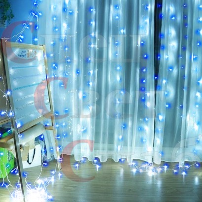 светодиодный занавес для помещений мерцающий на окно 2 м х 3 м Синий